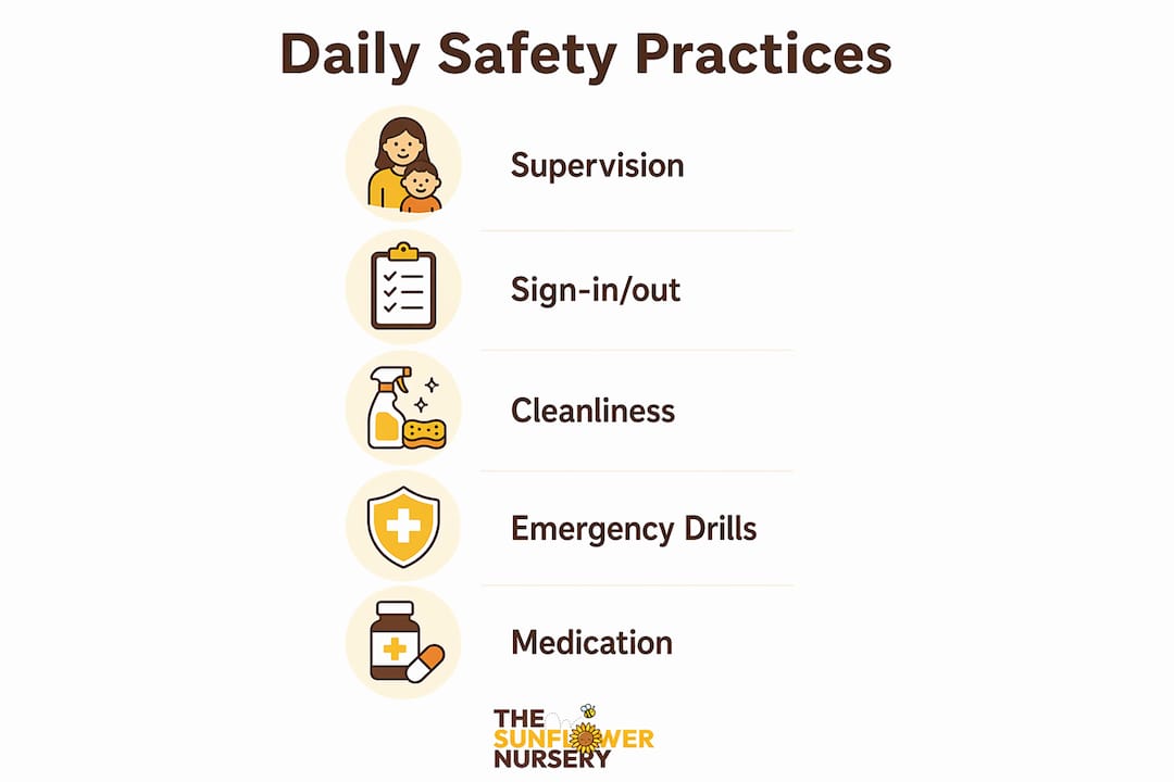 Infographic summarizing daily childcare safety practices