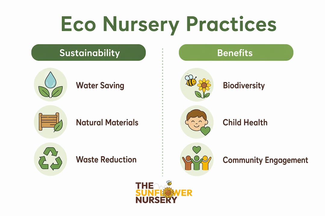 Infographic comparing eco nursery practices and benefits