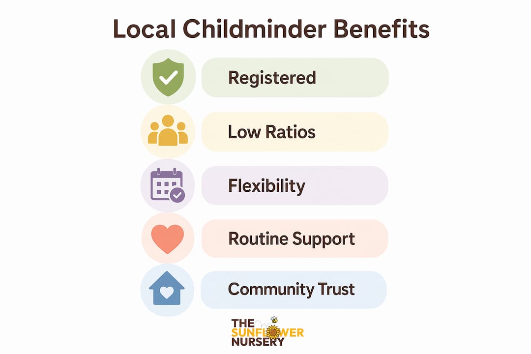Infographic showing key benefits of local childminders