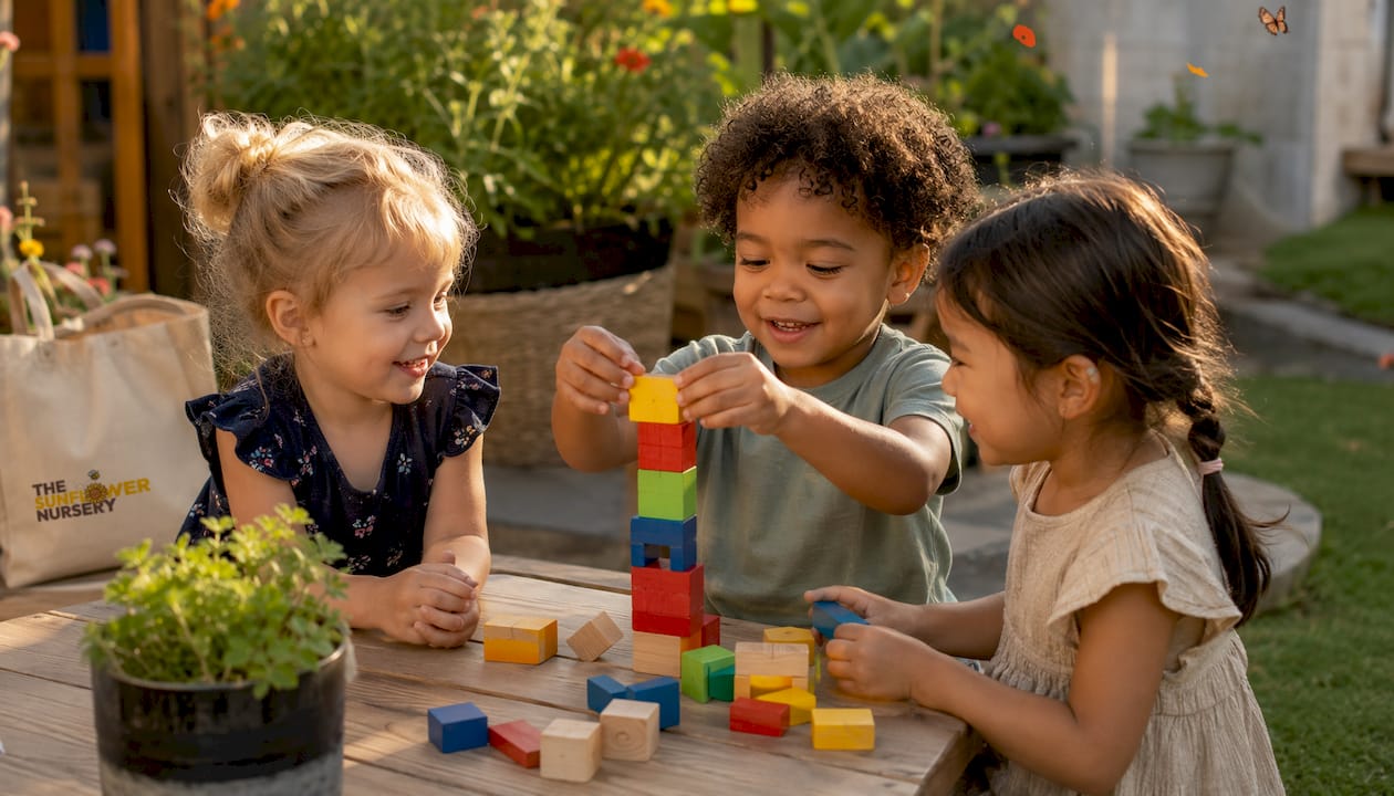 Preschool children playing together socially