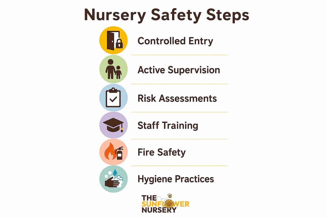 Infographic outlining nursery safety checklist steps