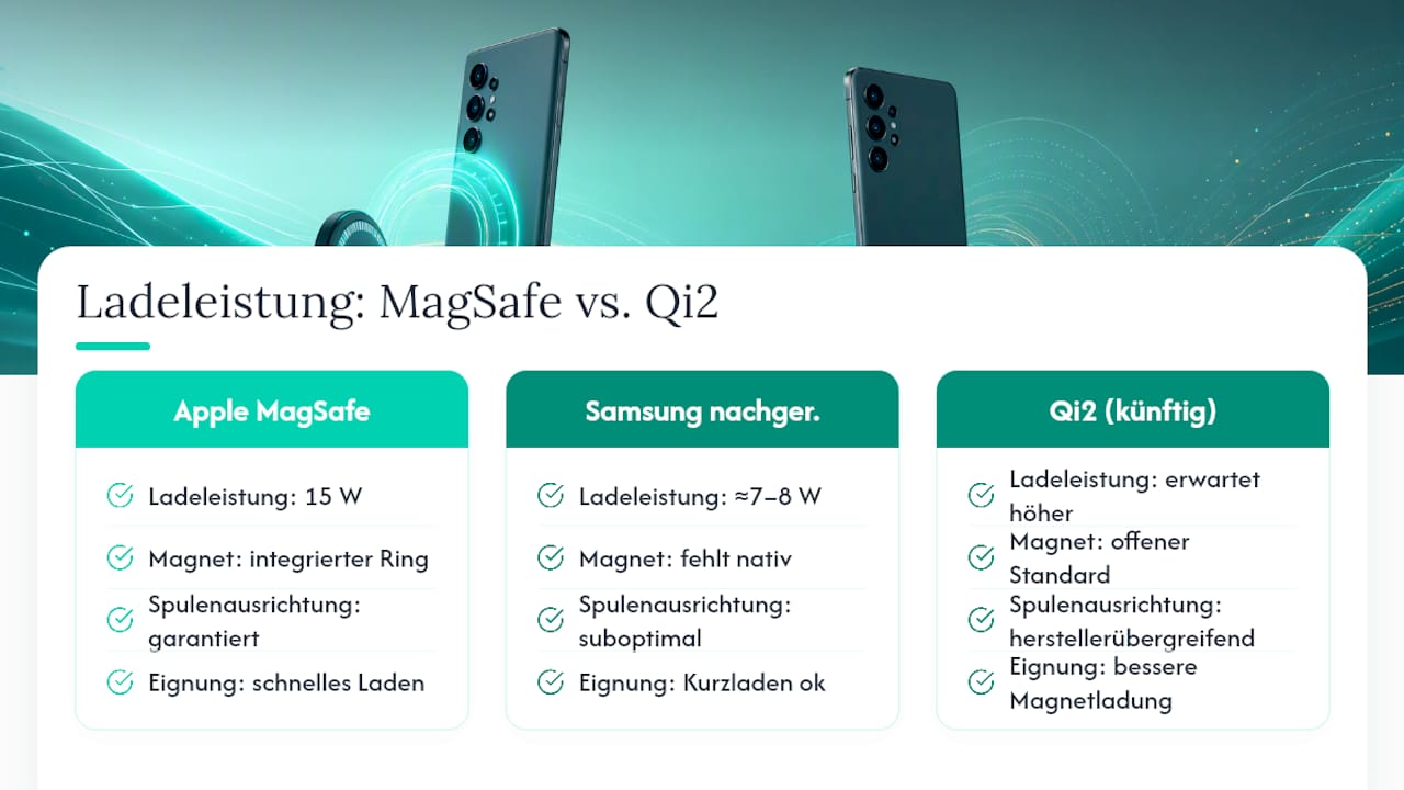 Vergleich der Ladeleistung von MagSafe und Qi