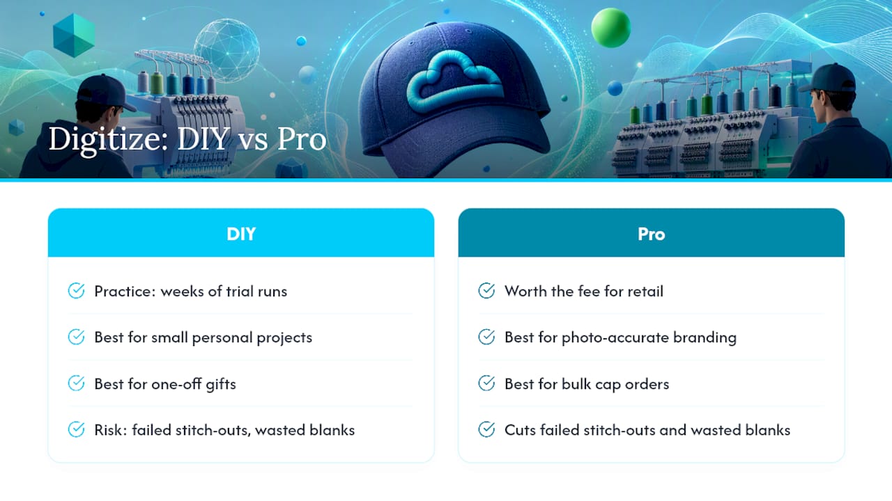 DIY and professional puff digitizing comparison