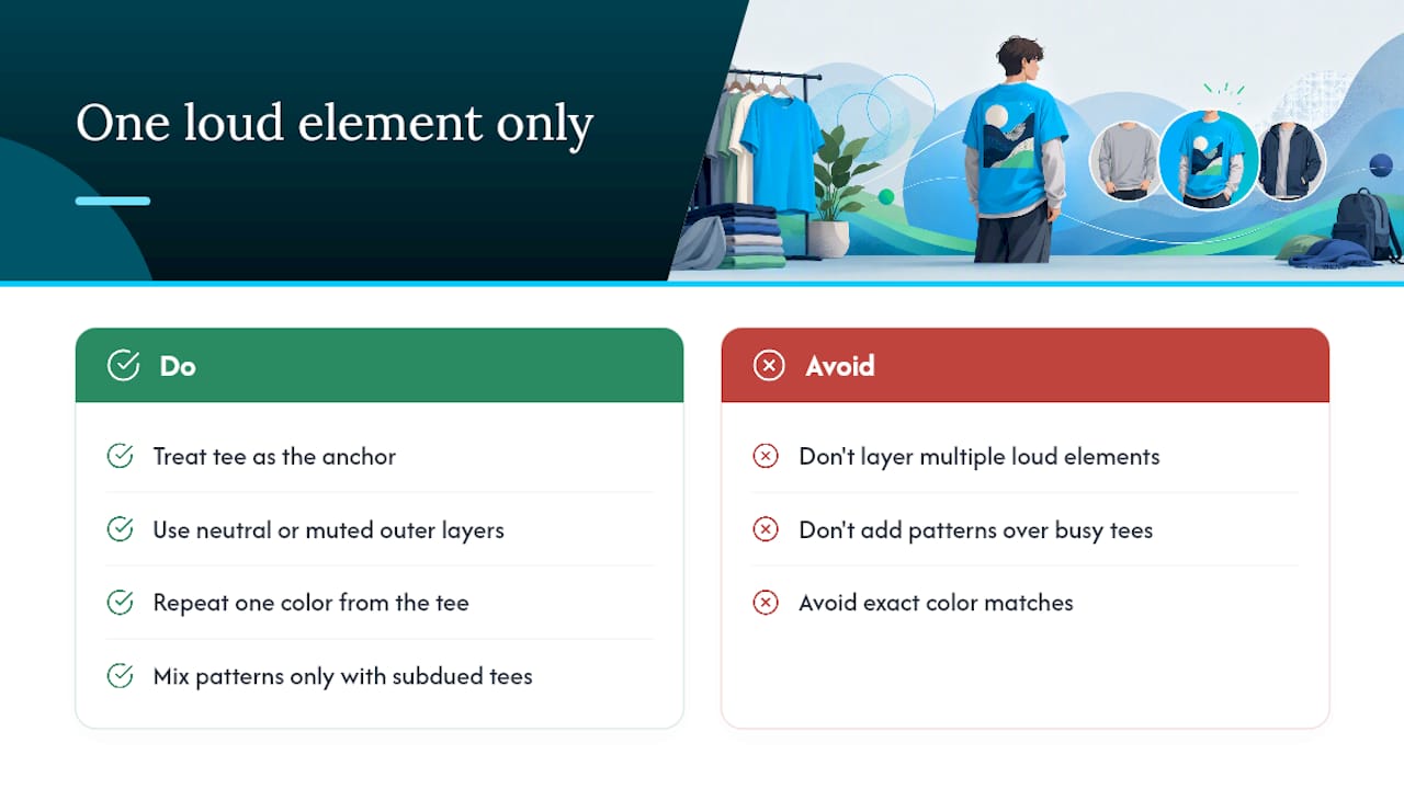 Choosing Complementary Colors and Patterns for Layered Tees — overview diagram