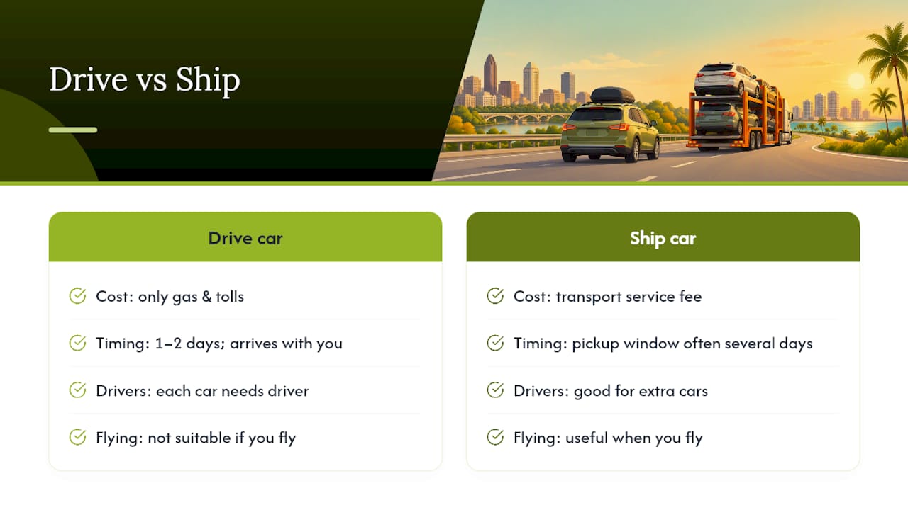 Driving versus shipping a car comparison