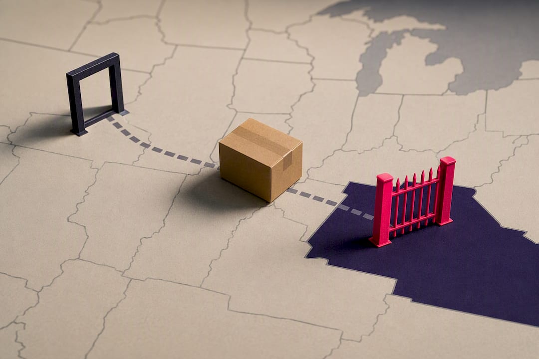 Parcel crossing state boundary toward destination