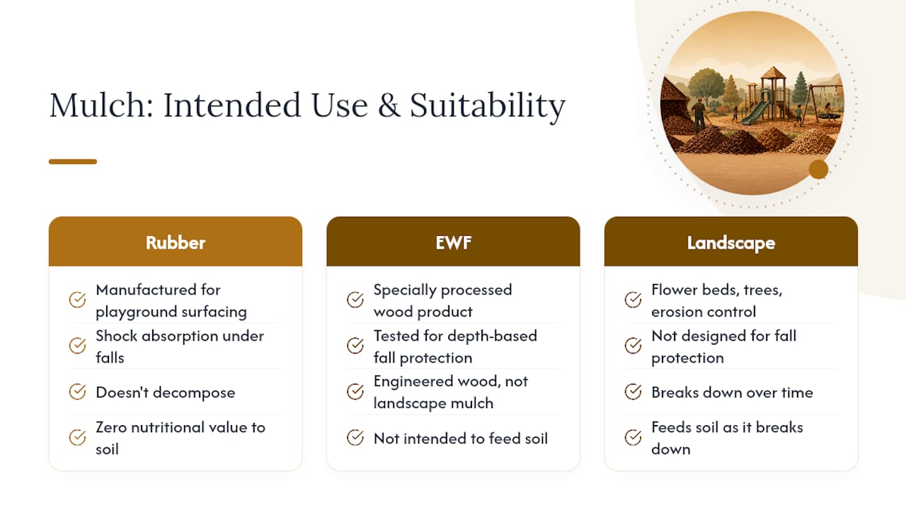 Comparison of playground and landscape mulch types