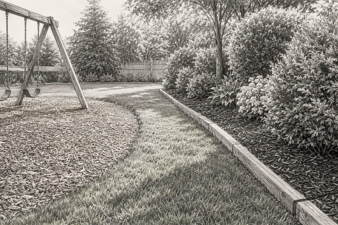 Clear buffer between play area and mulch bed