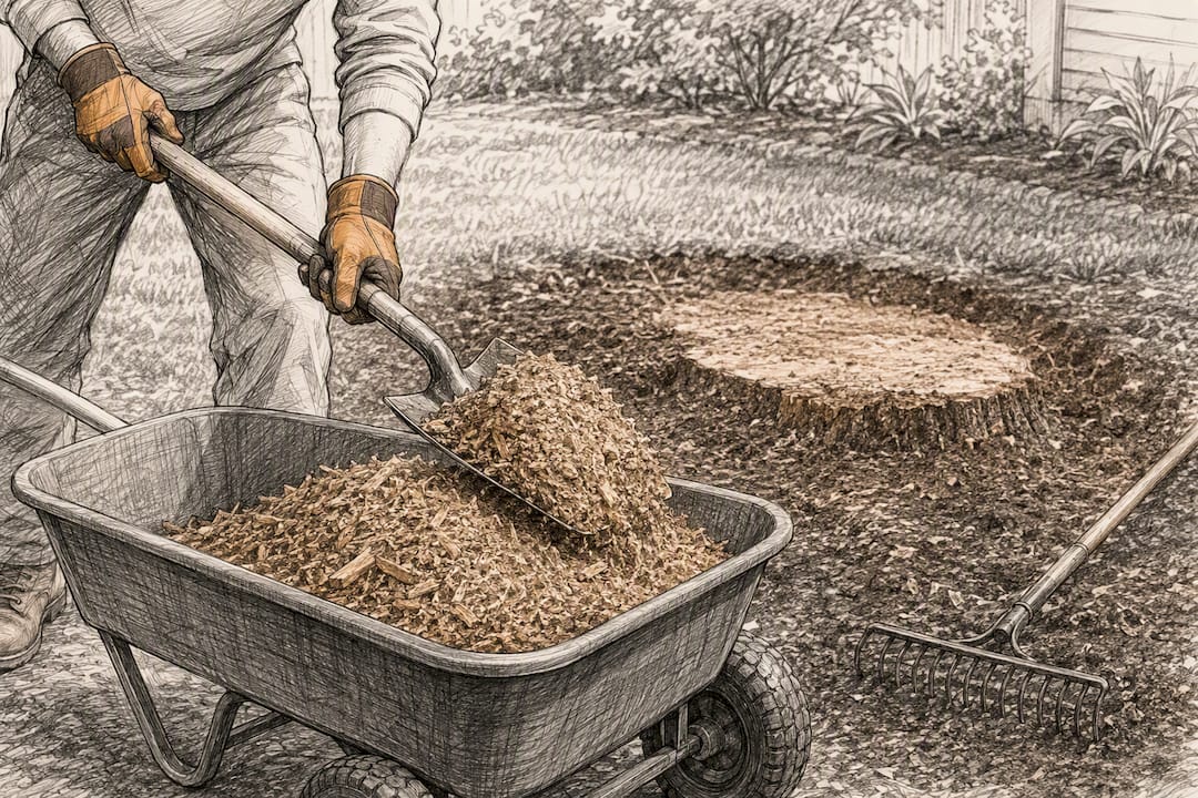 Removing sawdust from freshly ground soil