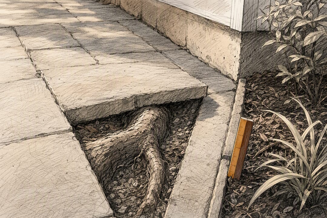 Exposed root lifting a patio paver
