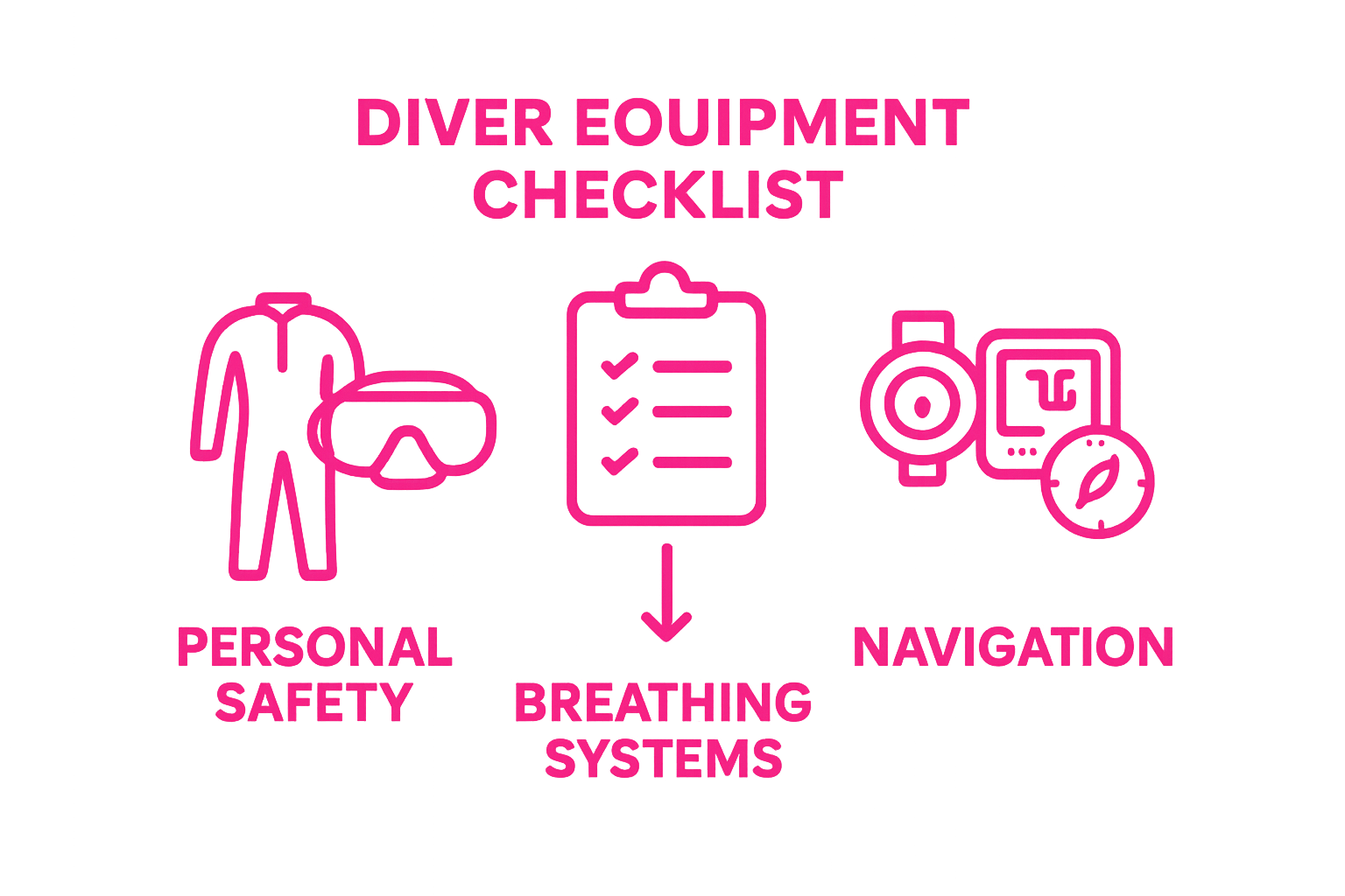 Three diving equipment categories explained with icons