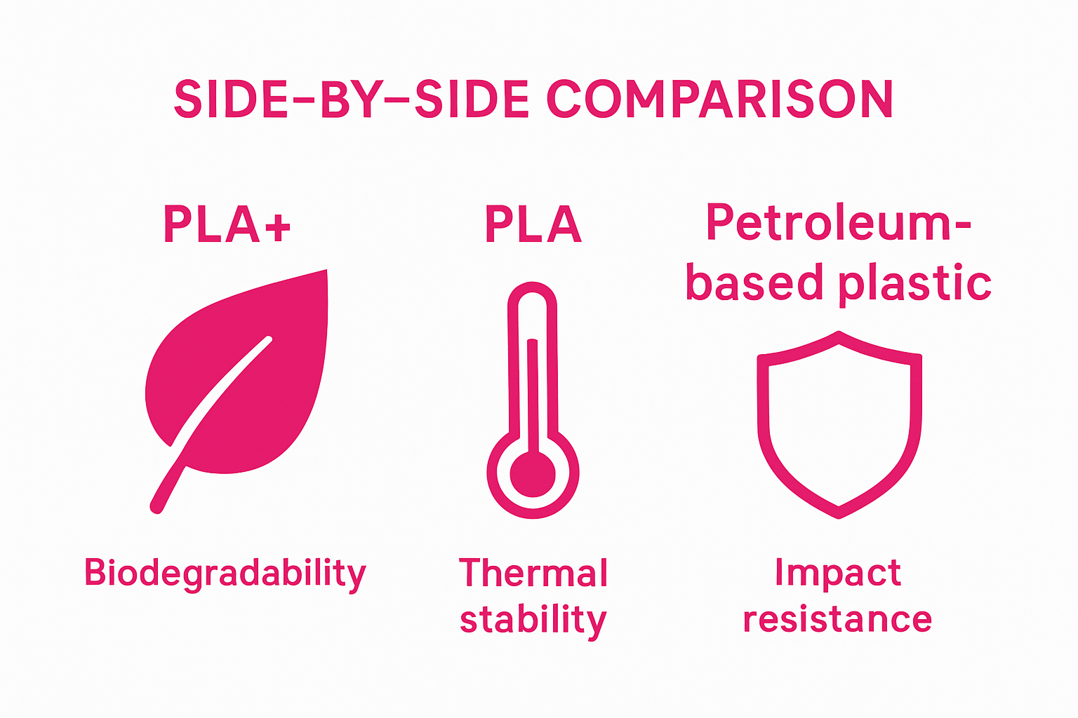PLA+, PLA, and plastic simple benefits comparison