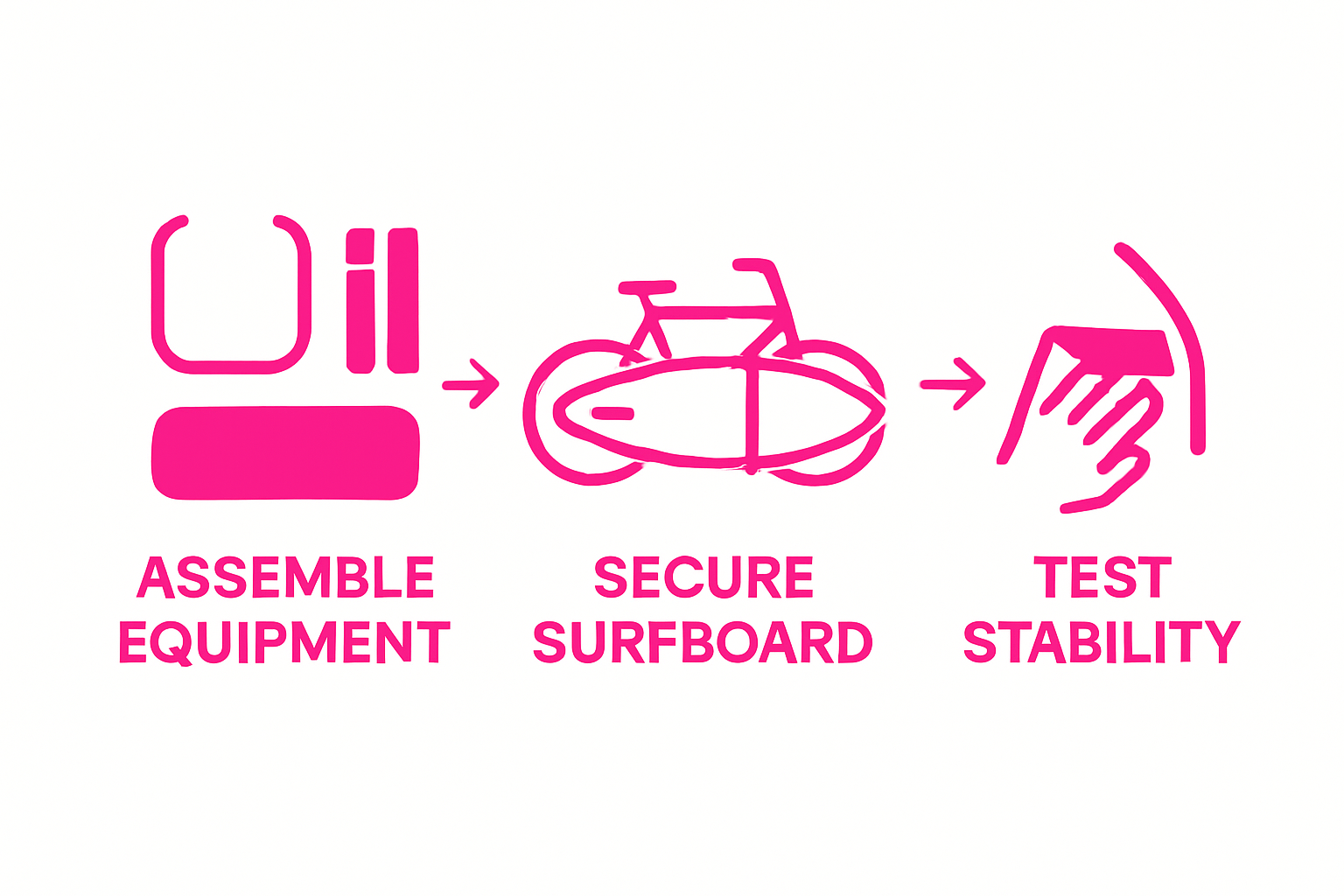 Step-by-step surfboard bike attachment infographic