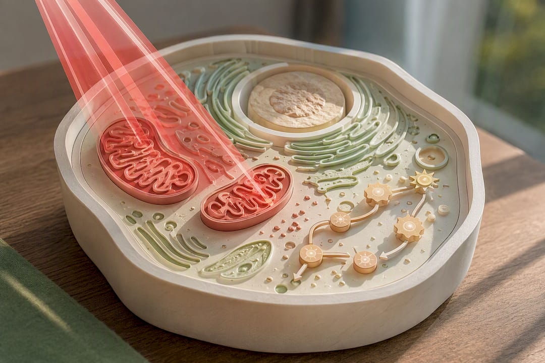 Illustration of light reaching cellular mitochondria