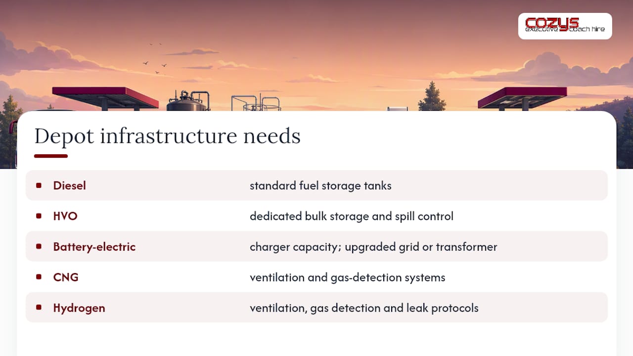 Depot infrastructure requirements by fuel type