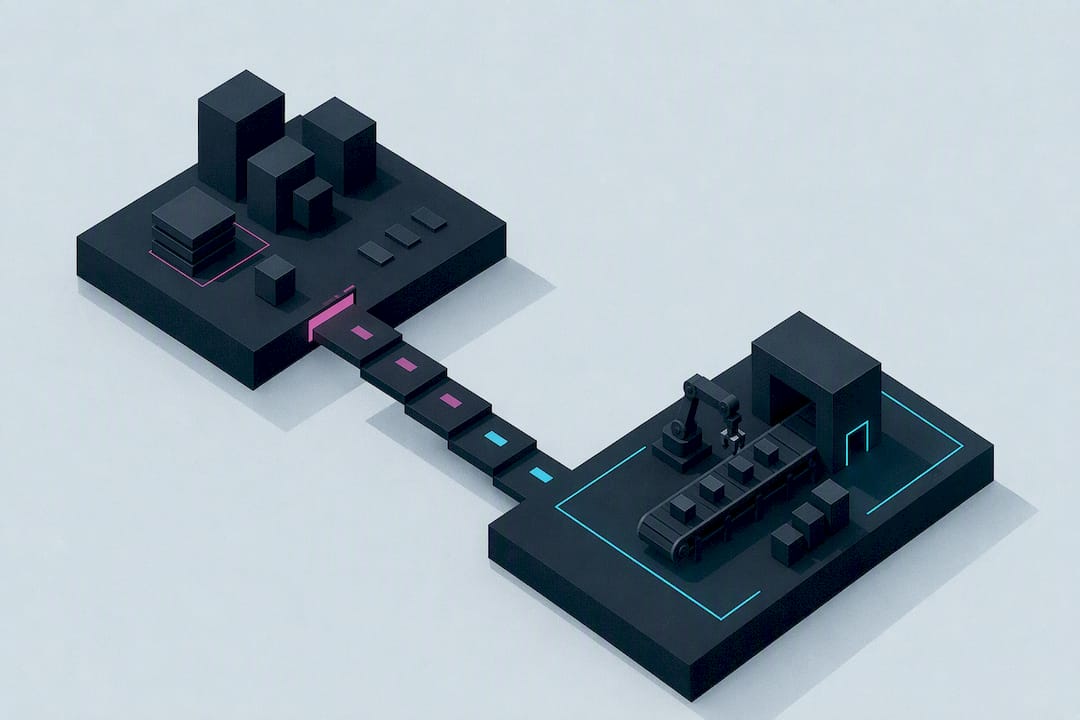 Isometric illustration of connected production systems