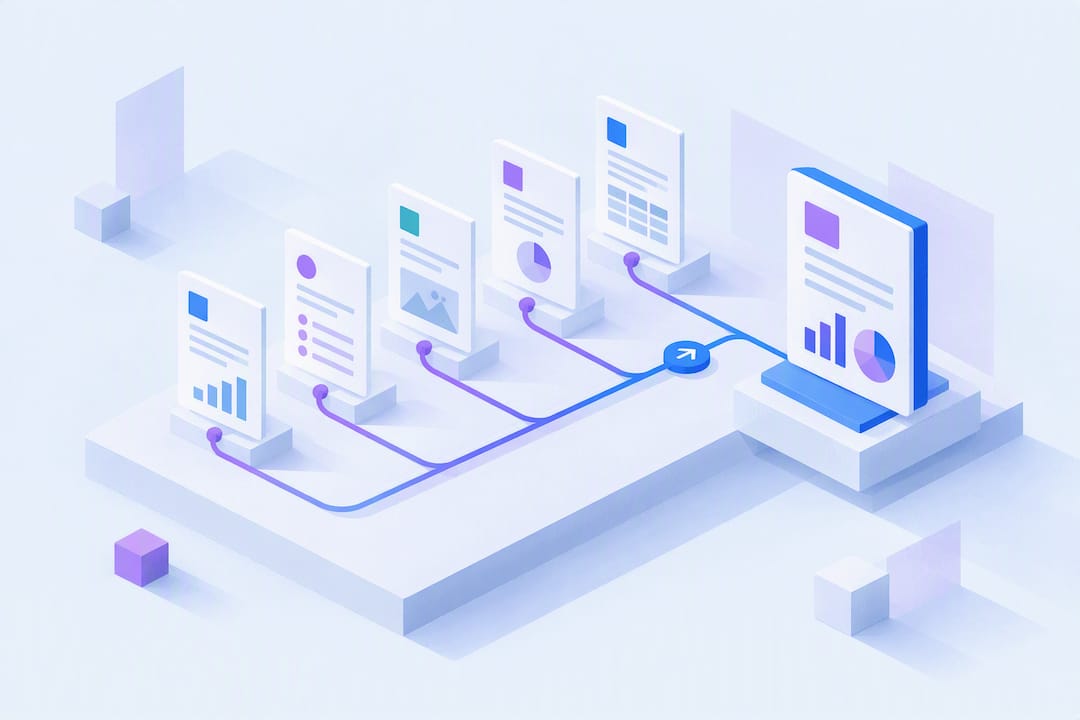 Isometric weekly reporting workflow title card