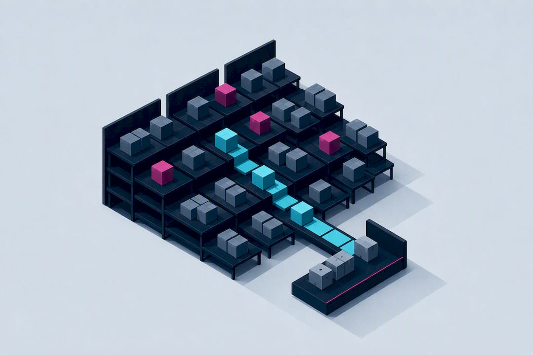Isometric warehouse slotting title card