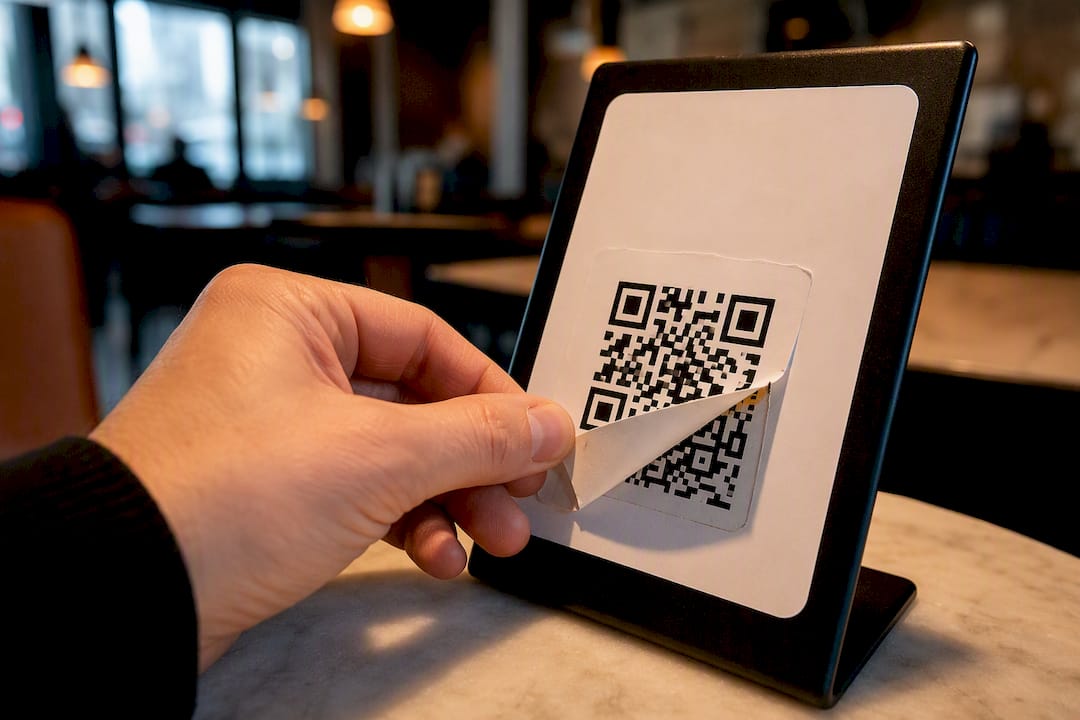 Raised sticker overlay on QR sign