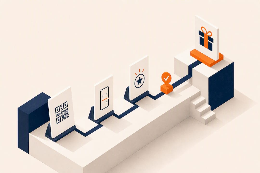 Isometric QR scan journey title card