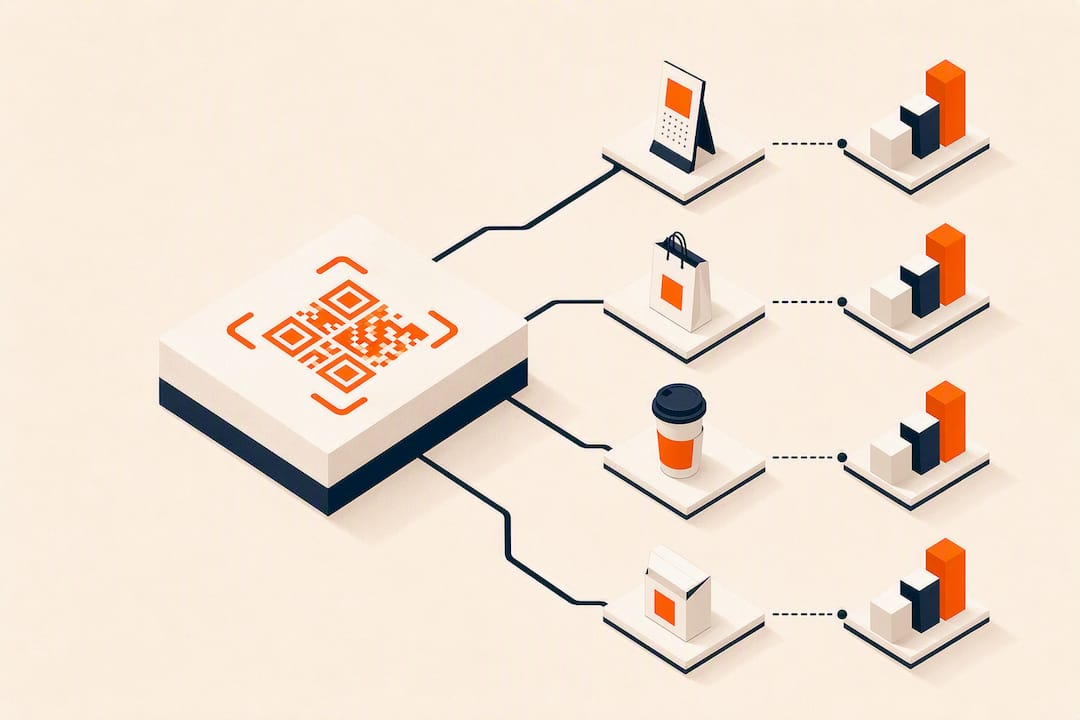 Isometric QR attribution title card