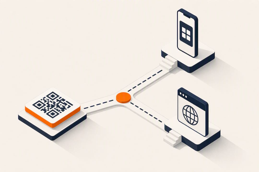 Isometric QR scan pathway title card