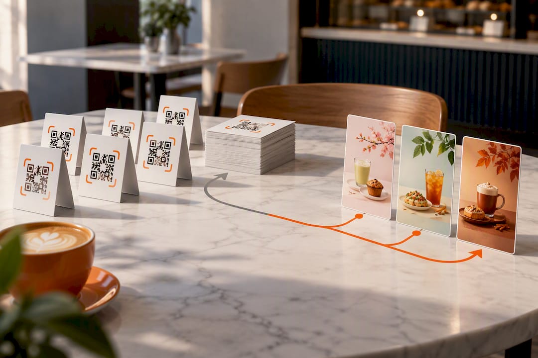 Seasonal menu update flow for QR campaigns