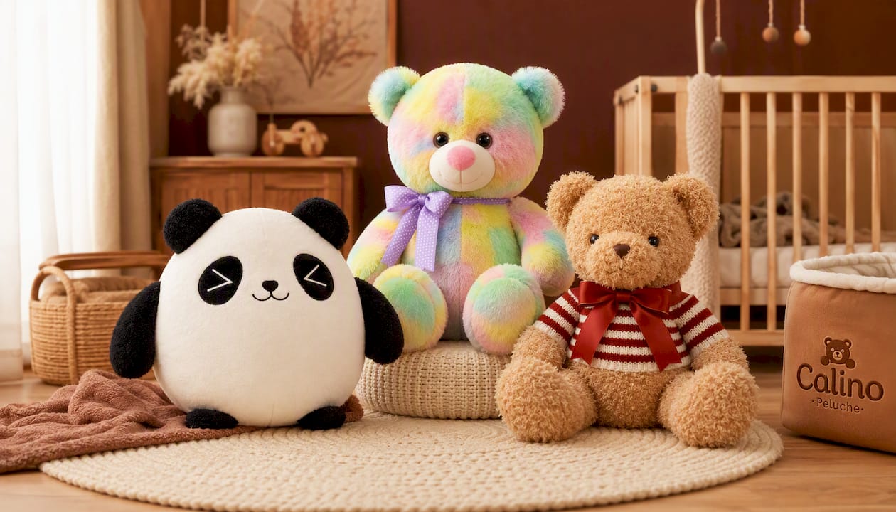 Coussin peluche rond animal – Déco chambre enfant douce et cosy