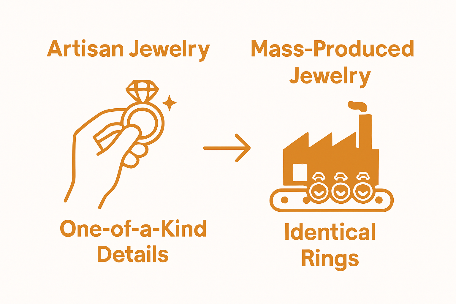 Infographic comparing artisan and mass-produced jewelry.