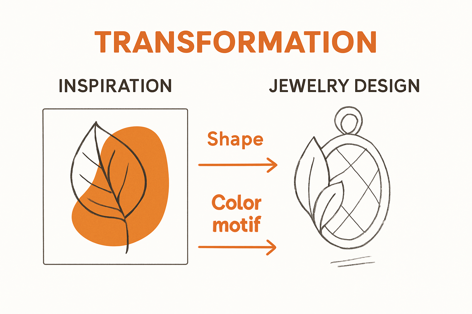 Illustration showing how inspiration becomes a jewelry sketch