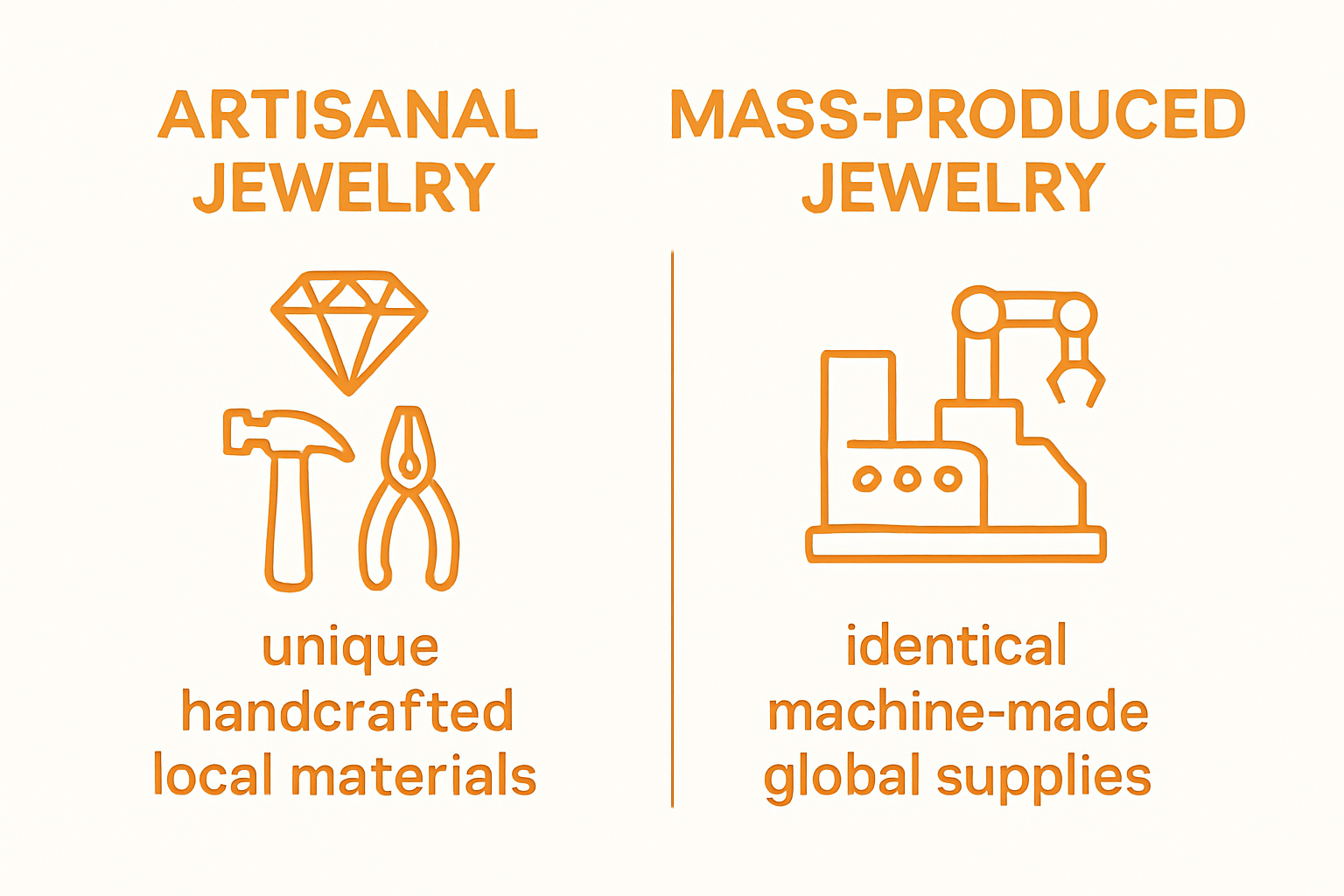 Comparison infographic artisanal versus mass-produced jewelry