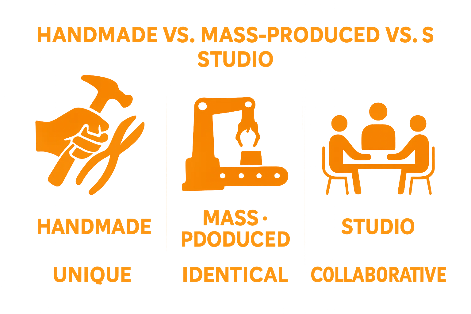 Infographic comparing handmade jewelry to mass-produced and studio artisanal options