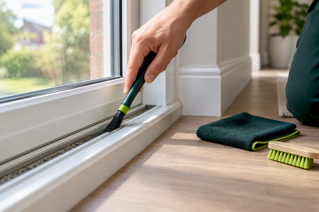 Detail brush cleaning a dusty window track