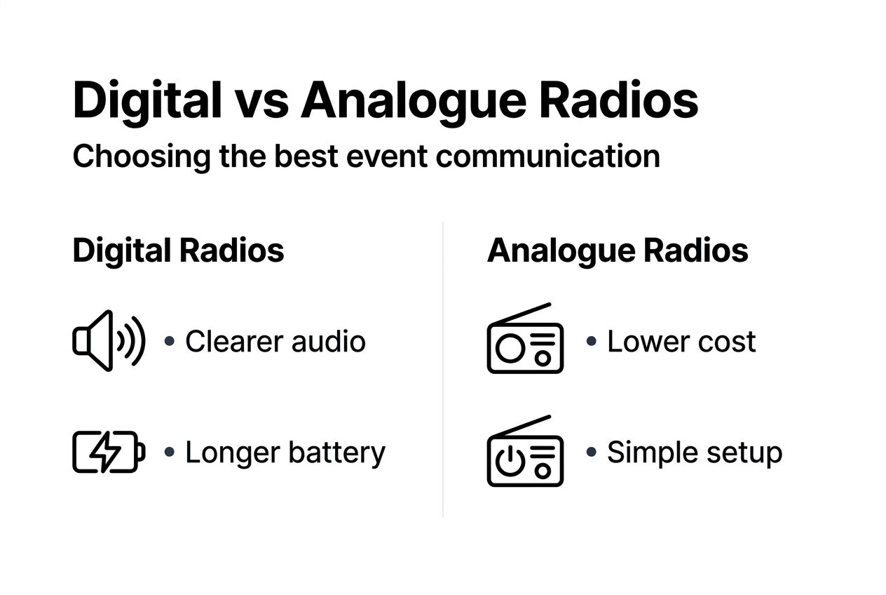 Infographic comparing digital and analogue radios