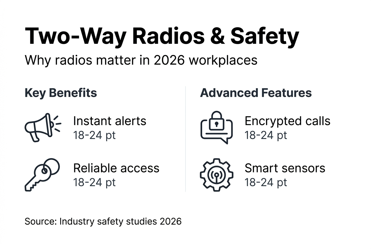 Infographic with two-way radio safety features