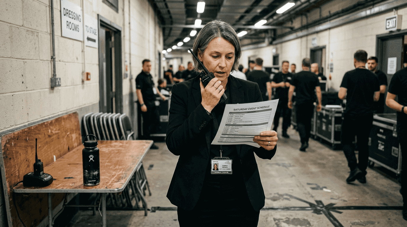 Event security manager uses radio backstage