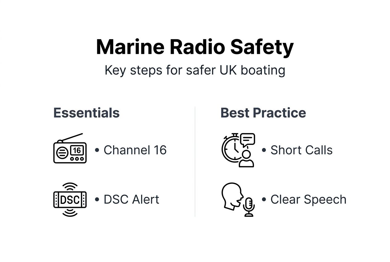 Infographic showing marine radio safety basics