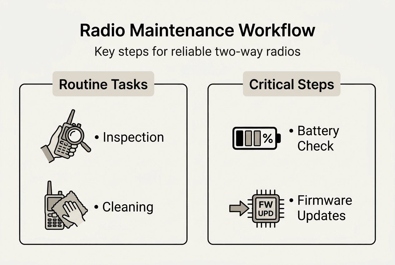 Infographic outlining radio maintenance workflow steps