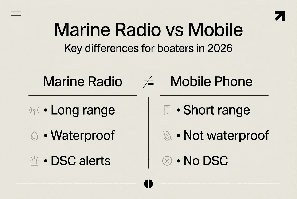 Infographic comparing marine radios and mobile phones
