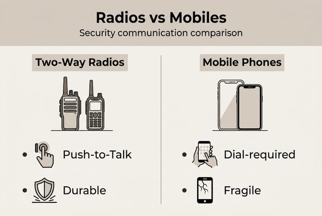 Infographic comparing radios and mobiles for security