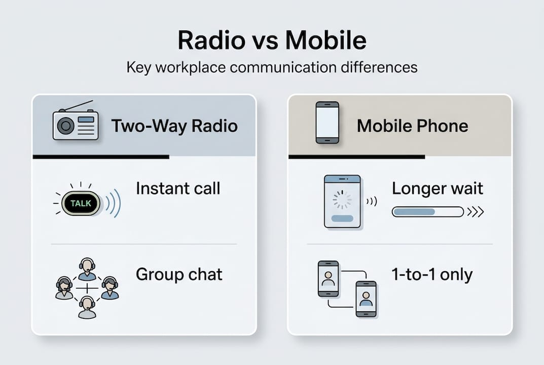 Infographic comparing two-way radios and mobiles