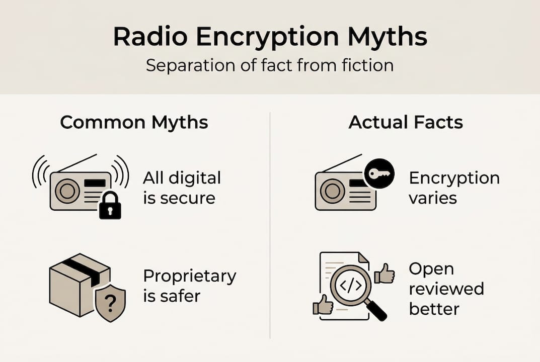 Infographic showing radio encryption myths versus facts
