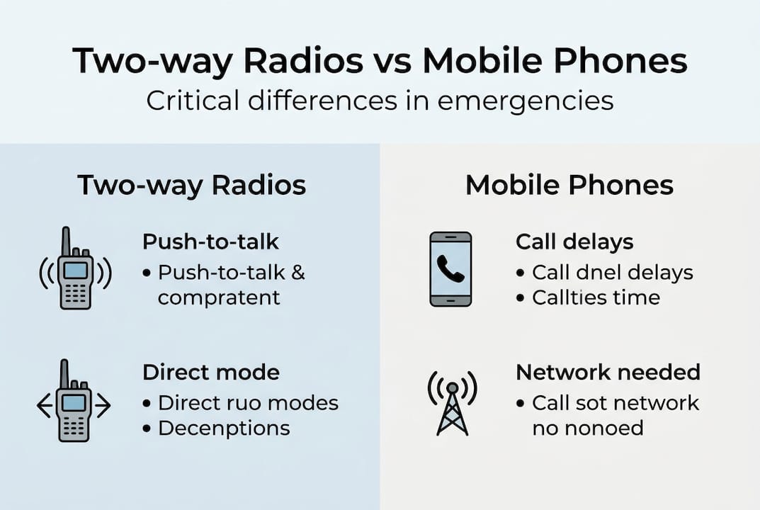 Infographic comparing radio and mobile emergency features