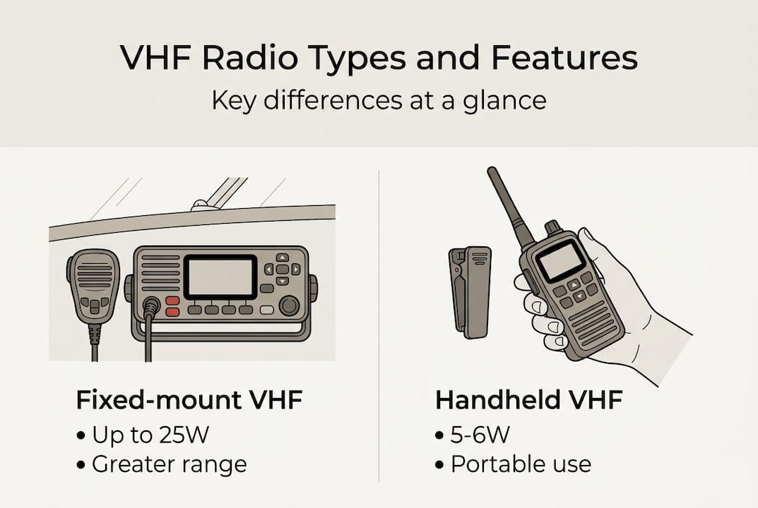 Infographic comparing VHF radio types and features