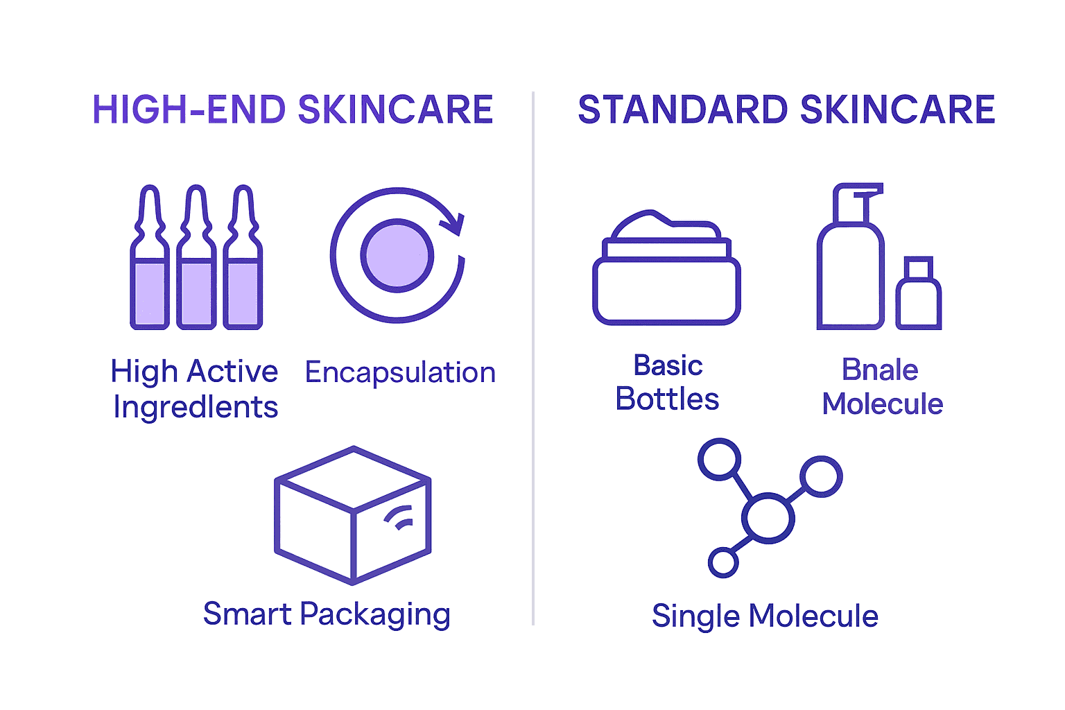 Infographic comparing features of high-end and standard skincare products.