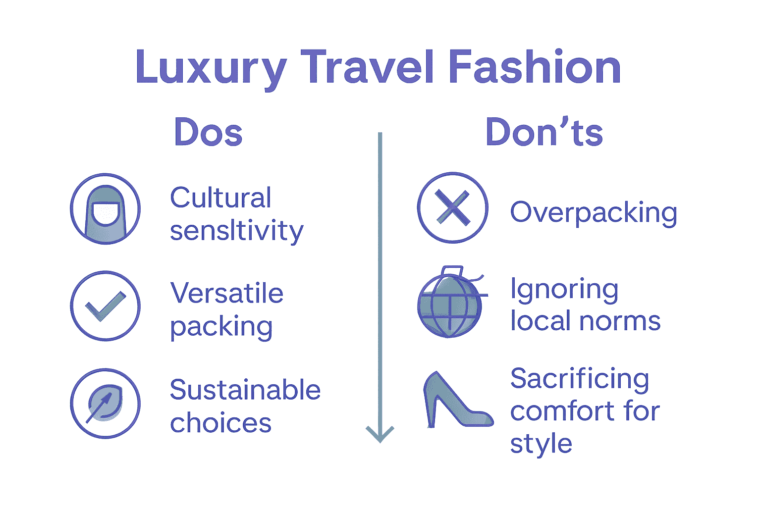 Infographic showing luxury travel fashion dos and don’ts.