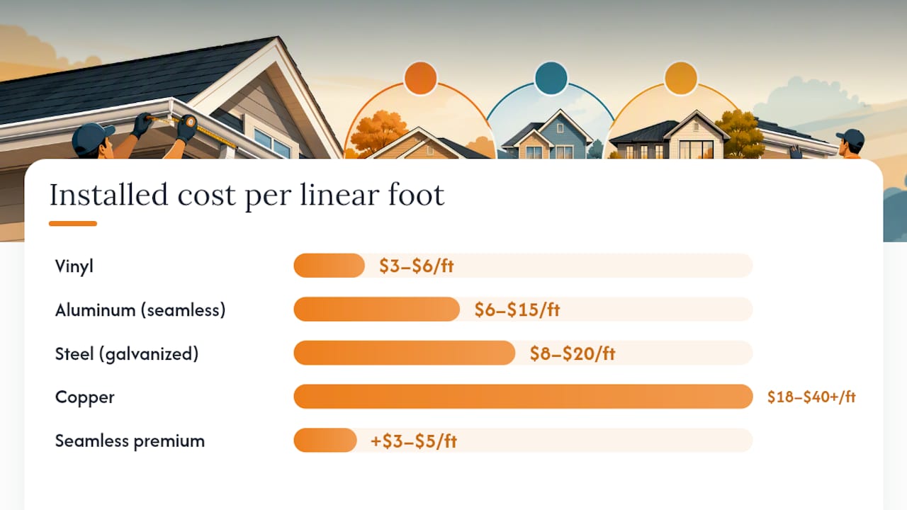 Installed gutter material cost ranges