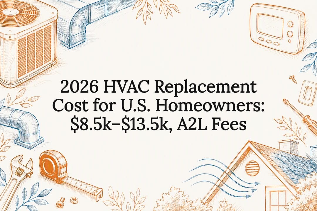 2026 HVAC Replacement Cost for U.S. Homeowners: $8.5k–$13.5k, A2L Fees