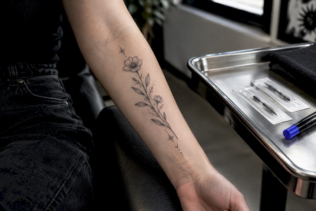 Healed fine line tattoo showing lasting detail