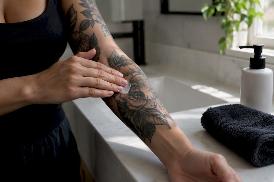 Moisturizer applied during tattoo aftercare